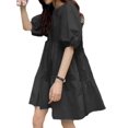 thumbnail image 1 of VONDA Women's O Neck Solid Color Summer Blouse Pleated Mini Dress, 1 of 1