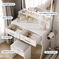 thumbnail image 4 of BeesClover Vanity Desk with Mirror and Lights, 3 Color Modes Makeup Vanity with Cushioned Stool, 2 Drawers & Charging Station, Modern Dressing Table for Bedroom, Makeup Studio, 4 of 8