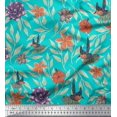 thumbnail image 1 of Soimoi Green Modal Satin Fabric Flying Bird & Floral Fabric Prints by Yard 42 Inch Wide, 1 of 3