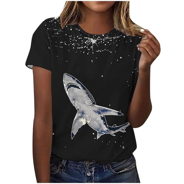 Tnhcen T-Shirt de Base à Manches Courtes d'Été à Col Rond pour Femme avec Imprimé d'Animaux Marins / Extensible, Respirant, Grande Taille (P-3TG) / Décontracté, Plage, Usage Quotidien