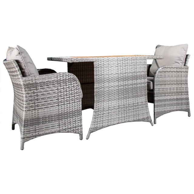 All Space Ensemble de Conversation pour Balcon et Patio de 3 Pcs en Frêne avec Deux Chaises en Rotin Tressé à Cadre en Aluminium Enduit de Poudre, des Coussins d'Assise de 13 cm et de Dossier de 15 cm en Tissu Sunbrella, et une table Rectangulaire avec base Tissée et Dessus en Bois, Convient aux Petits patios Extérieurs.