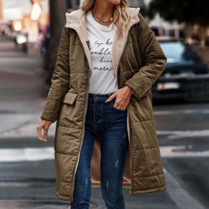 Aboser Warm Parka Jackets for Women 2024 Reversible Sherpa Lined Hooded Quilted Jacket Winter Zip Up Padded Outerwear Solid Midi Length Overcoat