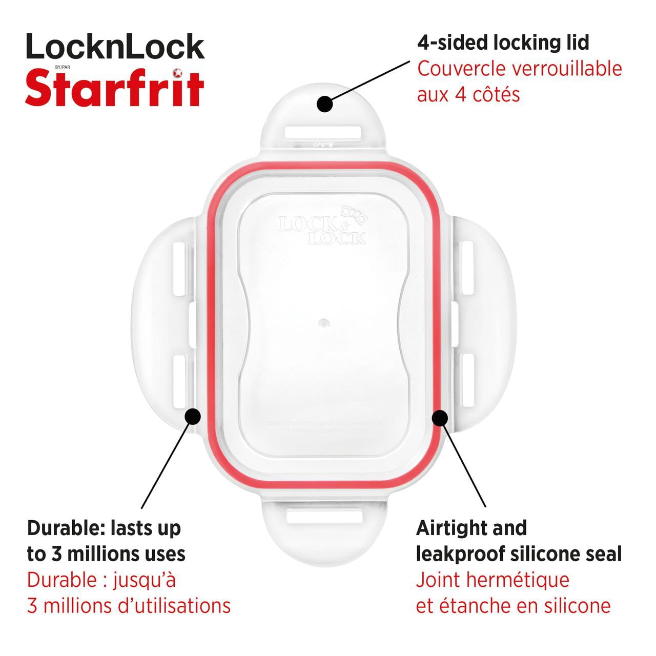 Starfrit Locknlock Divided Food Storage Container, Capacity of 41oz / 1.2L, Removable Triangular Divider
