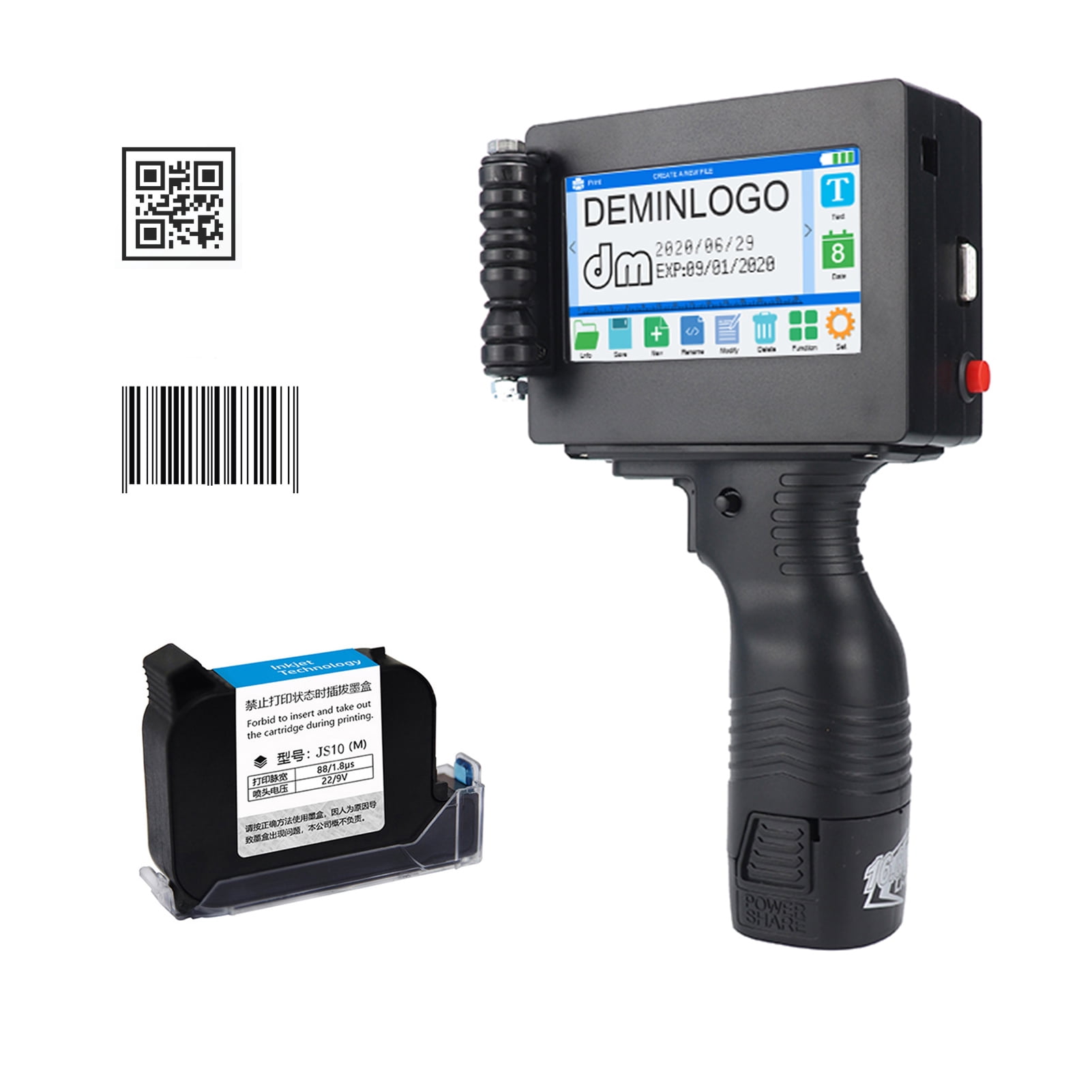 Meterk Handheld Printer Portable Inkjet Printer High Definition Inkjet Code Printer with 4.3 Inch LED Touchscreen Quick-Drying Ink Cartridge for Label/Production Date/Barcode/Trademark//Graphic etc