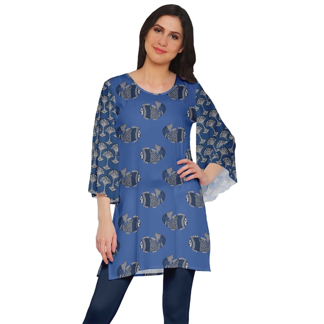 Moomaya Kurta Mini à Manches Kimono Tunique d'Été Kurtis Courts Imprimés pour Femmes