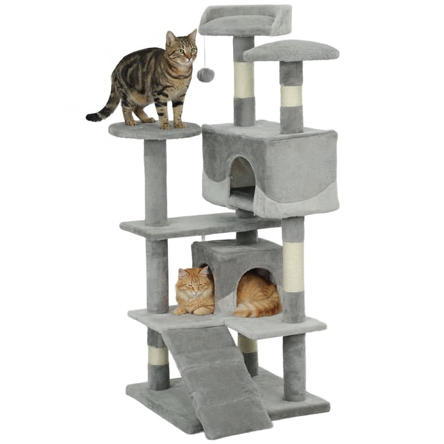PawHut Arbre à Chat Tour de 53 Pouces, Grand Condo pour Chat - Gris