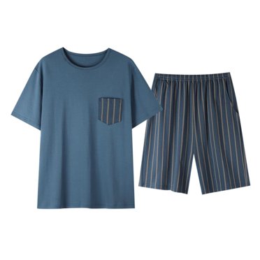 GDREDA Men's Nightwear Set Men's Pajamas Summer Short Sleeve Leisure Can Be Worn Outside The Home Suit Men's Pajama & Loungewear Green,L