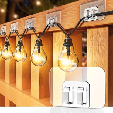 50 Pcs Heavy Duty Cable Clips with Waterproof Adhesive Strips for Hanging Christmas Light - Outside UV-Resistant Clear Sticky Cord Holders Rope Organizer