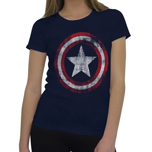 Captain America Women's Distressed Symbol T-Shirt-2XLarge