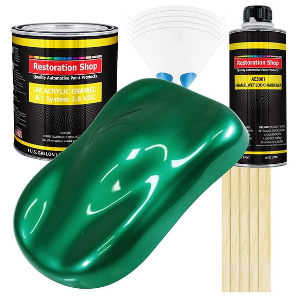Restoration Shop - Peinture Auto en Émail Acrylique Métallique Rally Green - Trousse Complète de Peinture d'Un Gallon - Revêtement Professionnel à une Étape à Haut Lustre pour Automobile, Voiture, Camion, Équipement, Ratio de Mélange 8:1, 2,8 VOC