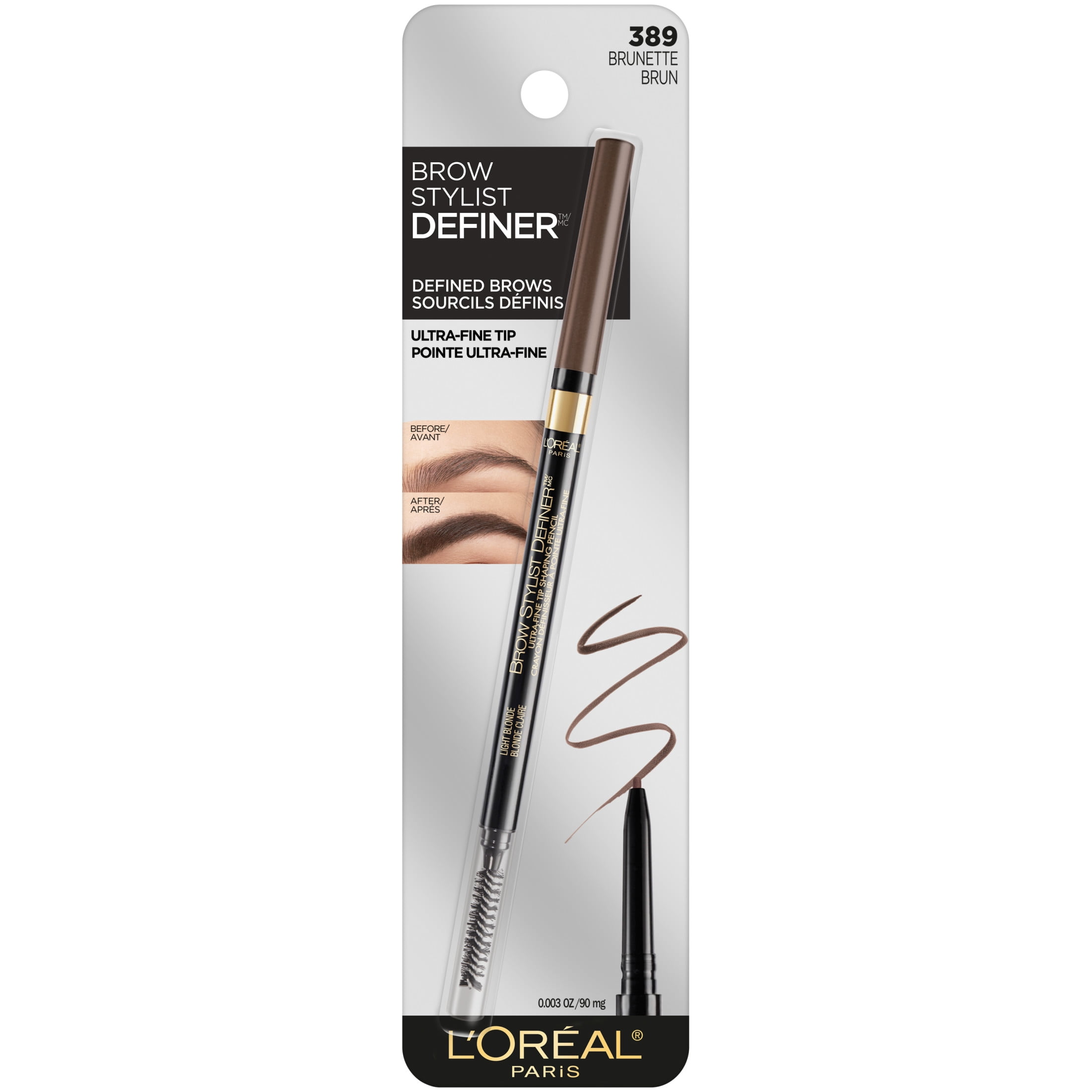L’Oréal Paris Cosmétiques Crayon à Sourcils Brow Stylist Definer, Pointe ultra-fine de 0,5 mm pour des sourcils bien définis sans espaces, Brunette ,90 mg