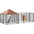 thumbnail image 1 of PawHut Outdoor Dog Kennel with Rotating and Adjustable Height Bowls, 1 of 10