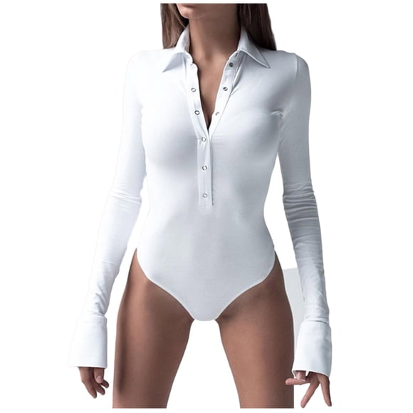 Womens Bodysuit Long Sleeve Womens Sexy Solid V-Neck Long Sleeve Bodysuit Blouse Top Jumpsuit Rompers Club Outfits Long Sleeve Bodysuit for Women Long Sleeve Bodysuit Women