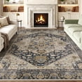 thumbnail image 1 of Exenoray Washable Bohemian Area Rug, Non-Slip Low Pile Printed Rug, Polyester Surface, Vintage Blue, 8' x 10', 1 of 7