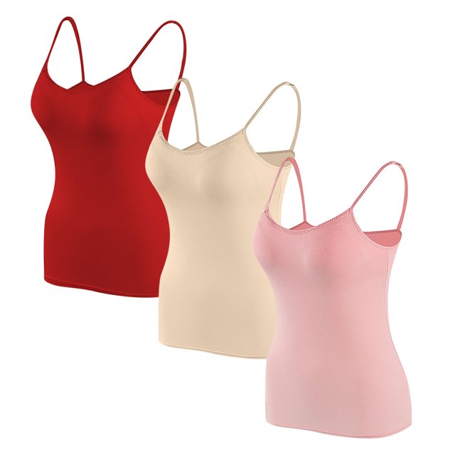 Timegard Camisoles pour Femmes 3 Pcs avec Soutien-Gorge Intégré Col Rond Bretelles Spaghetti Ajustées Douces Maillots de Corps Décontractés Hauts de Pyjama