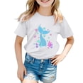 thumbnail image 1 of T-shirts pour Filles, Imprimé Graphique Océan Mignon, Manches Courtes, Hauts Amples, Blanc 6-7 Ans, 1 of 3