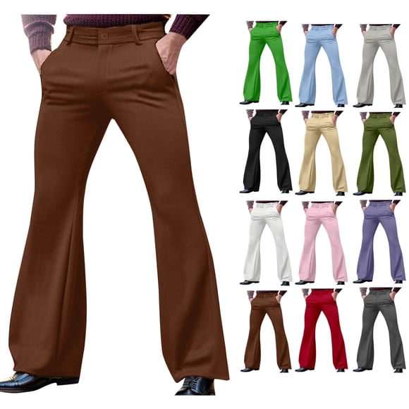 QATAINLAV Today's Sales, Mens Flare Leg Dress Pants Vintage 60s 70s Bell Bottom Trousers Solid Casual Hippie Party Stretch Flared Pant for Wedding Guest White M