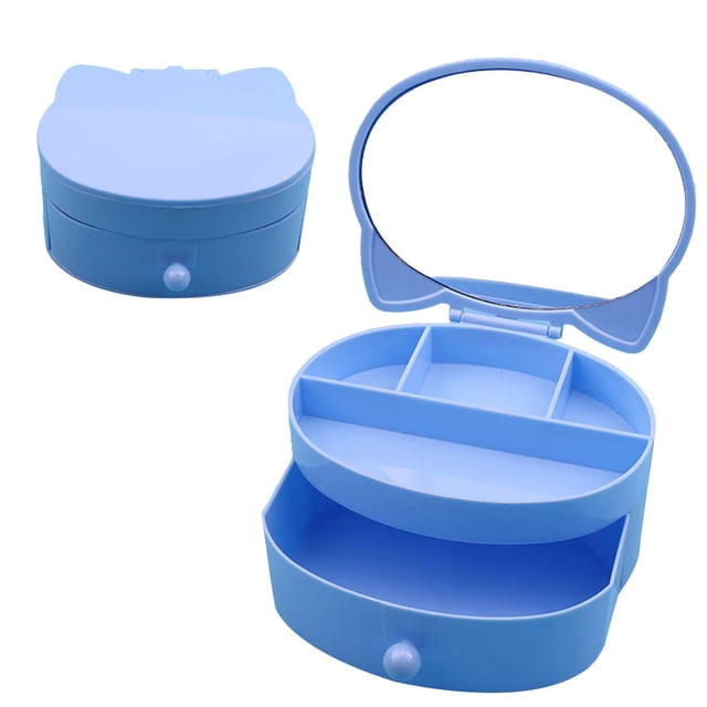 Girl Jewelry Box Lovely Cat 2-Layer Jewelry Case Jewelry Container with Mirror