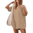 thumbnail image 1 of LSLJS Women's Oversized Athletic Tee Romper Back V Neck Half Short Sleeve Wearing Both Front and Back Workout Rompers Casual Shorts Jumpsuit With Pockets, One Piece Jumpsuits Gifts for Women, 1 of 9