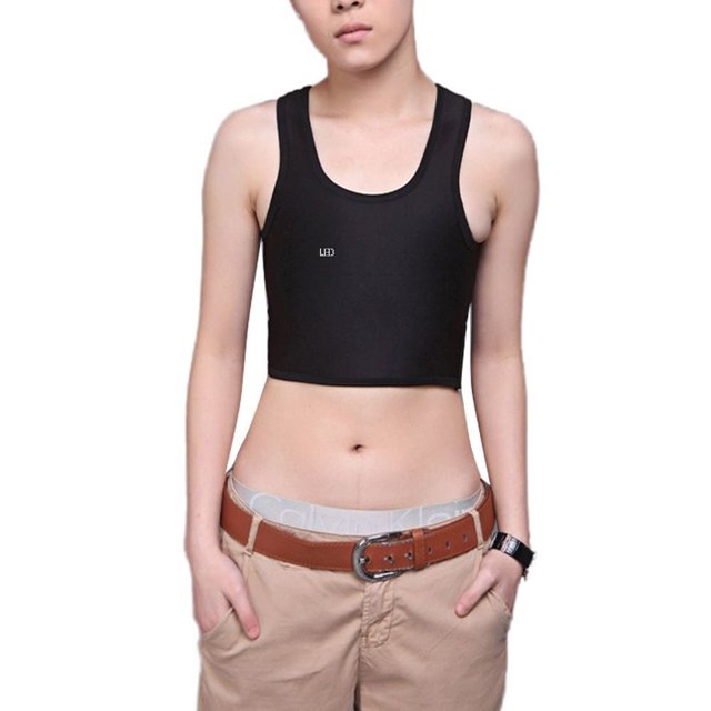 Womens Tank Style Sports Bra Slim Flat Compression Bust Top Solid Color Sleeveless Tank Top