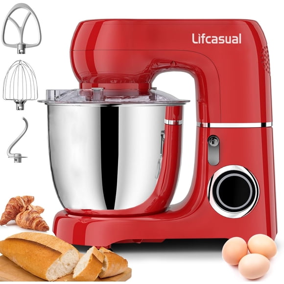 Batteur sur Socle, 5 Pintes 660 Watts, Mélangeur de Pâte Alimentaire à Tête Inclinable à 6 Vitesses, Mélangeur Électrique de Cuisine avec Bol en Acier Inoxydable, Crochet à Pâte, Fouet, Batteur, Séparateur de Blanc d'Oeuf (5 Pintes, Noir)