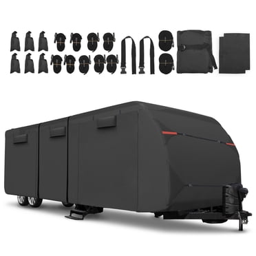 Unique Bargains 1 Ensemble Housse Imperméable pour Roulotte de Voyage pour VR Convient aux 22 Pieds-24 Pieds avec Cordes Coupe-Vent Supplémentaires et Couvre-Gouttes Noir