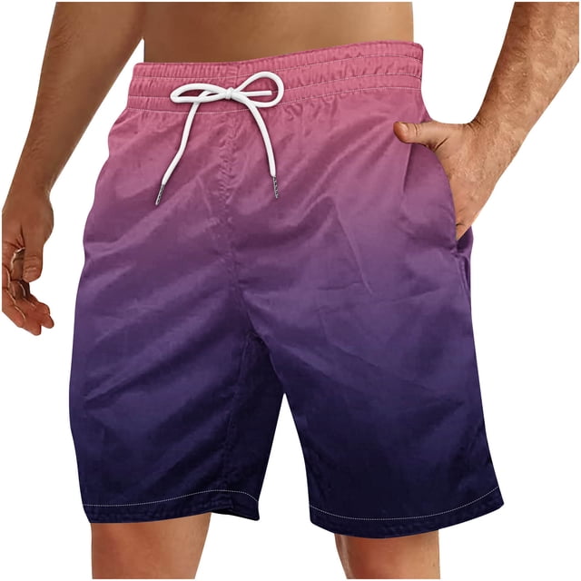 Plebaso Casual Beach Shorts for Men Drawstring Gradient Print Shorts Mens Lightweight Summer Short Pants