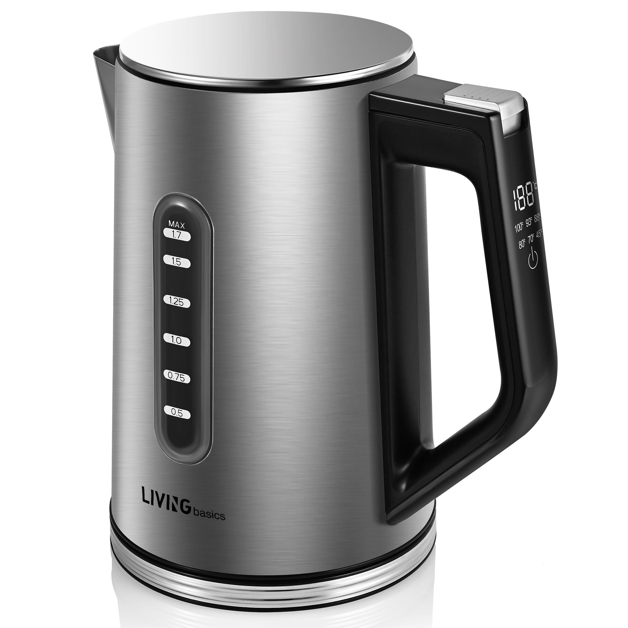 Stainless Steel Electric Kettles, 1.7L 1500W Fast Water Boiler with  6 Temperature Presets and Touch LCD Display,Auto Shut Off and Boil Dry Protection, 30min Keep Warm