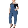 thumbnail image 4 of Unique Bargains Salopette à Bavette en Denim pour Femme Grande Taille, Bleu, 3X, 4 of 5