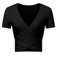 thumbnail image 1 of Drppepioner Blouse Cache-Cœur Femme Col en V Profond Manches Courtes Coupe Ajustée Unique Crop Tops, 1 of 1