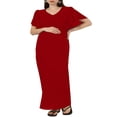 thumbnail image 1 of Womens Short Sleeve Maternity Dress Solid Color V Neck Casual Long Dress, 1 of 6