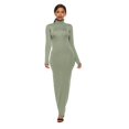 thumbnail image 1 of TopLLC Longues Robe à Manches à Col Rond pour Femme Décontractée Couleur Col Montant Manches Longues Extensible Ajustée Longue Robe Haut pour Femme, 1 of 5