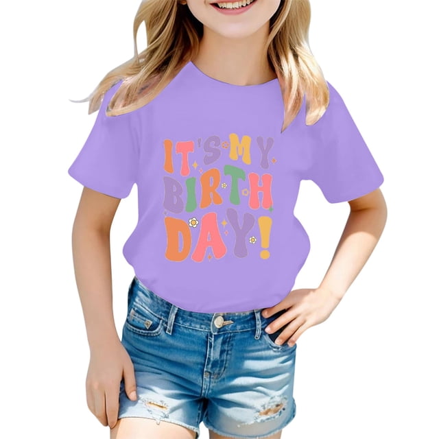 MEZZALL T-Shirt Décontracté à Lettres pour Filles Tout-Petits Mode Col Rond Manches Courtes T-Shirt Hauts 6, 6-7 Ans
