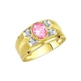 thumbnail image 3 of RYLOS Men's Rings 14K Yellow Gold Rings Classic Designer Style 8X6MM Oval Gemstone &  Diamond Ring Pink Ice October Birthstone Rings For Men Size 10, 3 of 7