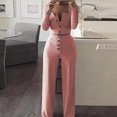 thumbnail image 2 of PVCS Women's Solid Color Long Sleeve Cardigan Slim Buttoned Casual Pants Suit, 2 of 8