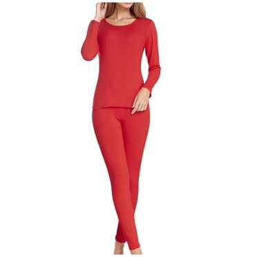Moxiu Winter Warm Thermal Set Women - Fleece Lined Long Johns Base Layer Top & Bottom Red,S