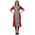 thumbnail image 2 of Moomaya Tunique Droite à Col en V pour Femmes, Manches Roulées, Kurta en Coton Imprimé, 2 of 6