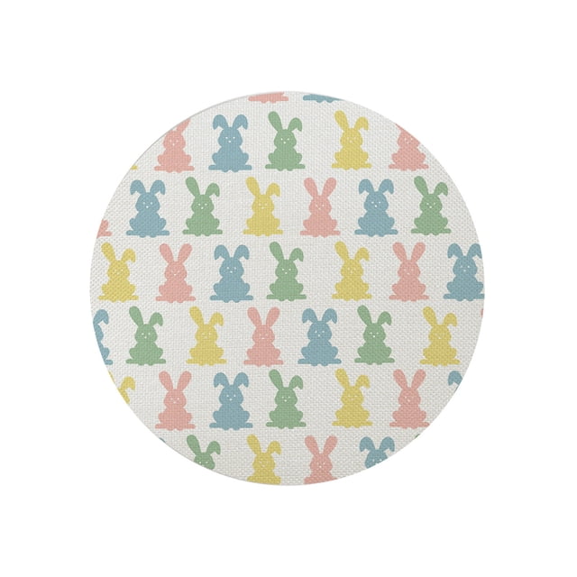 Easter Bunny Easter Egg Print Linen Placemats for Dining Tables Round Placemats for Men Women 36Cm 4 Pack