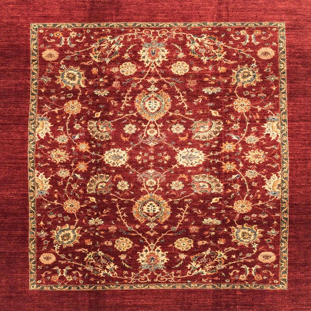 Ahgly Company Tapis d'Intérieur Carrés Abstraits Rouges Abstraits pour Aire, 7 Pieds Carré