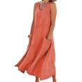 thumbnail image 1 of pitrice Femmes Été Robe en Lin Sans Manches Col Rond Boho Style Plage Couleur Unie Kaftan en Vrac Porter Tous les Jours Orange / XXL 5Set, 1 of 6