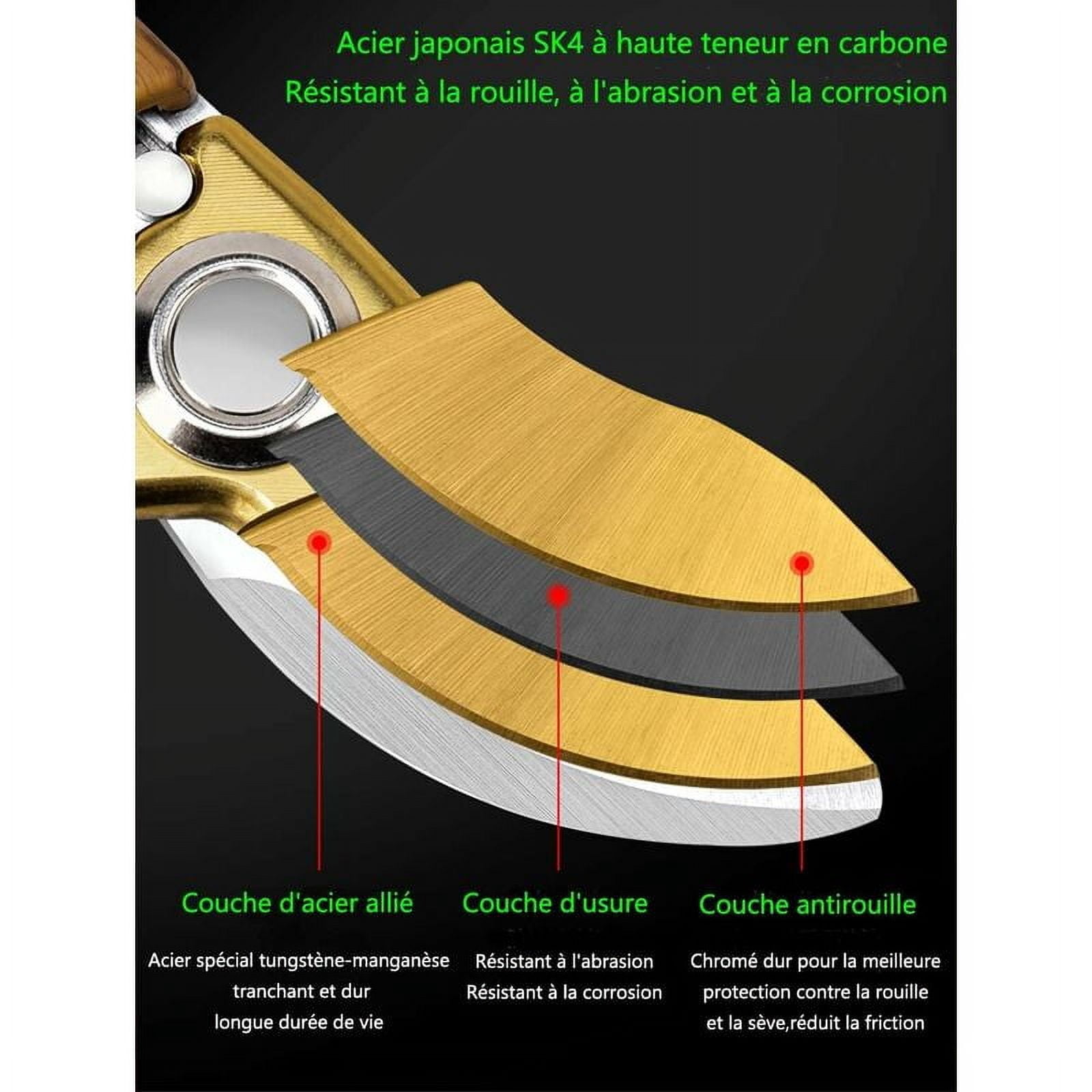 Garden pruning shears, Japanese steel garden scissors SK4, labor-saving garden pruning shears for pruning thick branches and bamboo (wood grain)