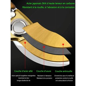 Garden pruning shears, Japanese steel garden scissors SK4, labor-saving garden pruning shears for pruning thick branches and bamboo (wood grain)