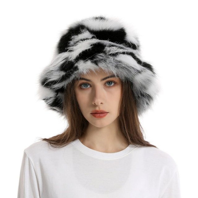 Fuzzy Bucket Hat Windproof Ultra-Thick Super Soft Non-Fading Ear Protection Women Winter Warm Faux Fur Hat
