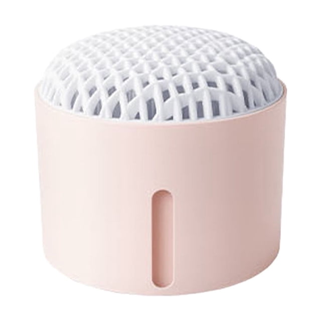Moistures Proof Dehumidifier Box Portable and Reusable Absorbs Moistures and Dries Dehumidifier. A compact, cylindrical dehumidifier box in a light pink plastic casing with a white mesh top for air intake. Designed for high-efficiency dehumidification using calcium chloride granules to absorb moisture. Measures 10.5x9.5x10.5cm (4.1x4.1x3.7in) and includes a desiccant packet and absorbent sheet. Ideal for maintaining a dry and cozy indoor environment.