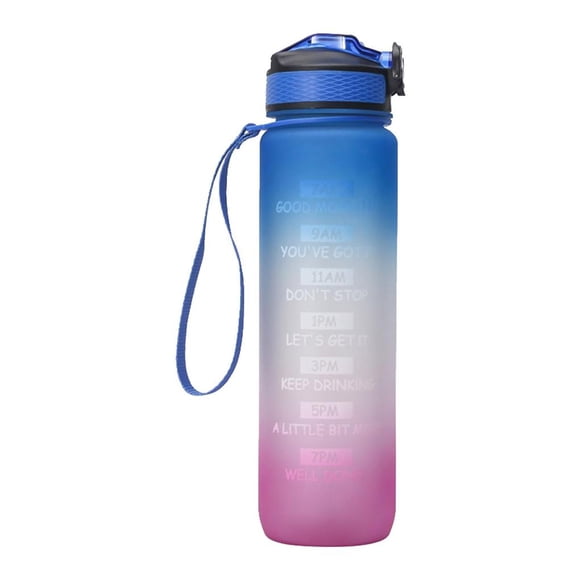 maytalsory Water Bottle 1000ml with Nozzle Motivational Water Cup with Time Marker and Buckle Leakproof Tritan Water Kettle for Camping Outdoor Type 1
