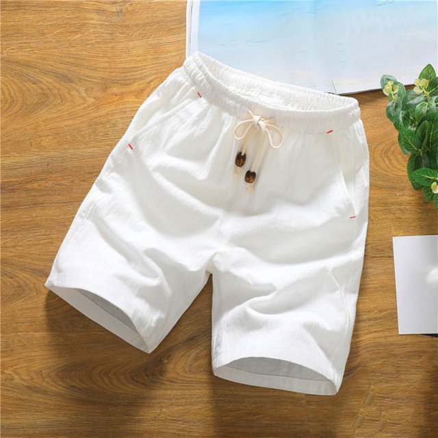 Styesk Mens Shorts Man Solid-Color Casual Pocket Cotton-Linen Drawstring Elastic-Waist Half Shorts Pants