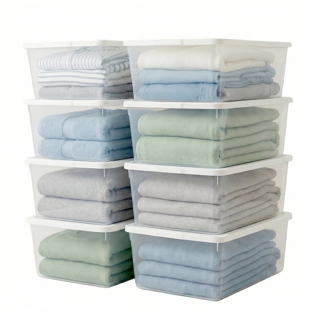 Homz Bac de Rangement en Plastique à Verrouillage par Pression de 12 Qt avec Couvercle, Lot de 4 (Lot de 8)