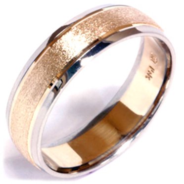 14k Gold Two Tone 6MM Ring Men's Brushed Wedding Band