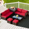 thumbnail image 3 of Gymax 8PCS Patio Rattan PE Wicker Conversation Set All-Weather Furniture Set w/ Cushions Red, 3 of 8