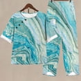 thumbnail image 2 of Mikilon Ensemble Élégant pour Femmes 2 Pcs Imprimé Manches 5/10 Col Rond + Pantalon Décontracté Ensemble Chic et Confortable Manches Courtes Col Rond Bleu Clair L, 2 of 6